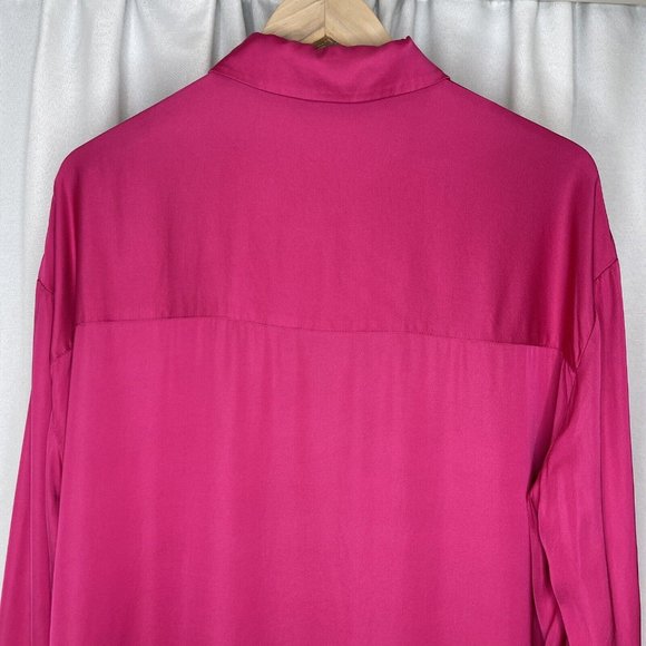 Decjuba Pink Fuchsia Demi Oversized Satin Shirt Blouse Top Size M Long Sleeve - Picture 7 of 15